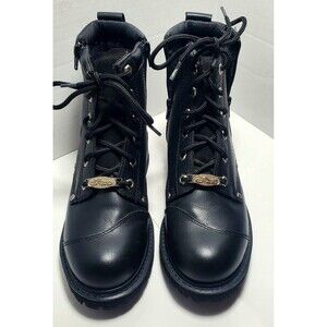 River Road Chunky Motorcycle Boots Size 10 Black Leather Double Zip Biker Boots